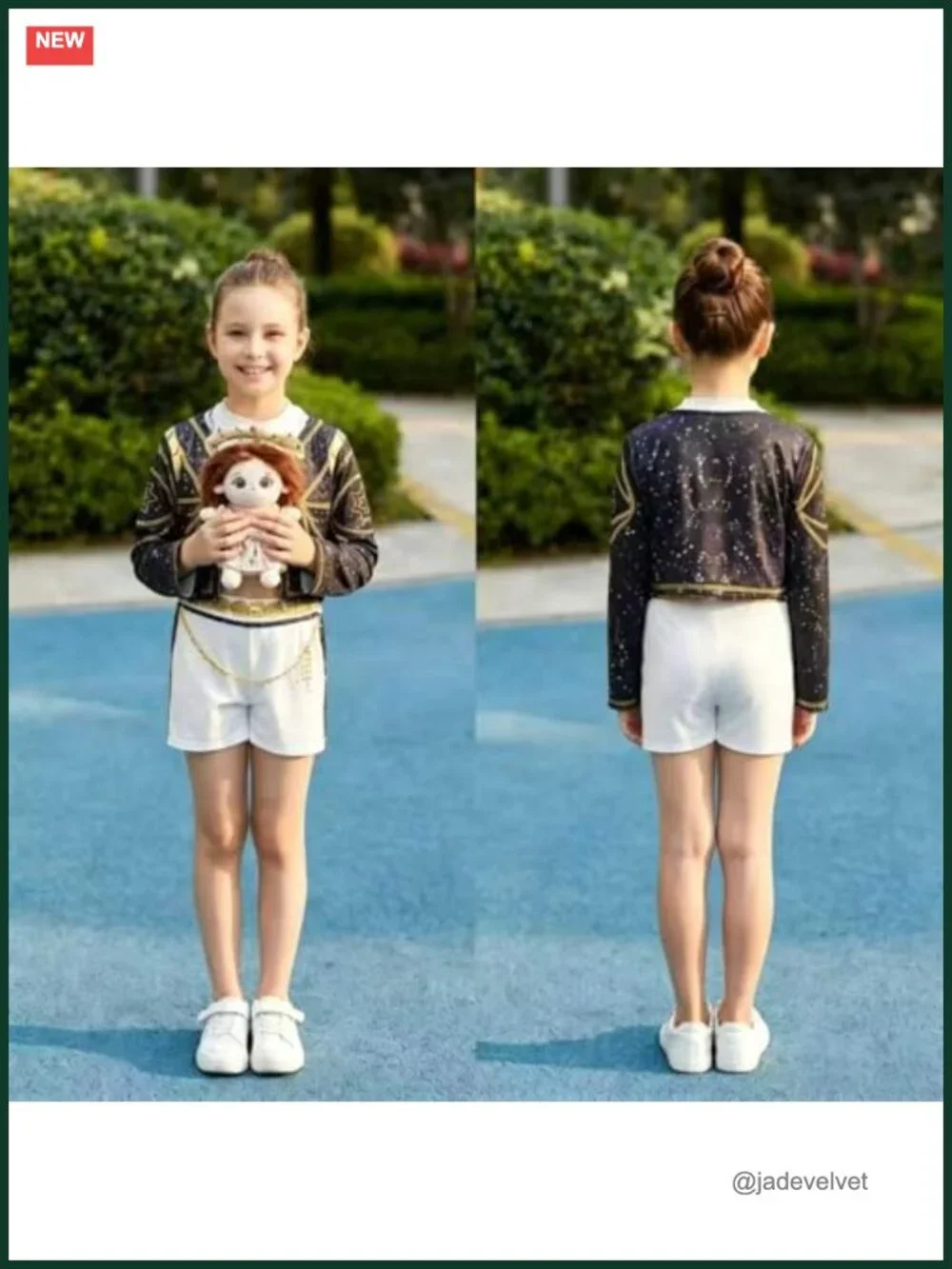 Girls Stage Costume Set - Sequined Jacket, Sleeveless T-Shirt, Shorts,